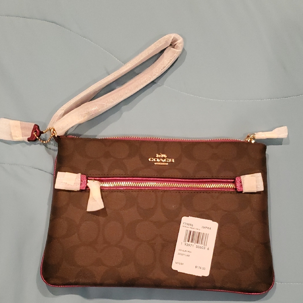 Coach Brown and Pink Wristlet (LARGE)